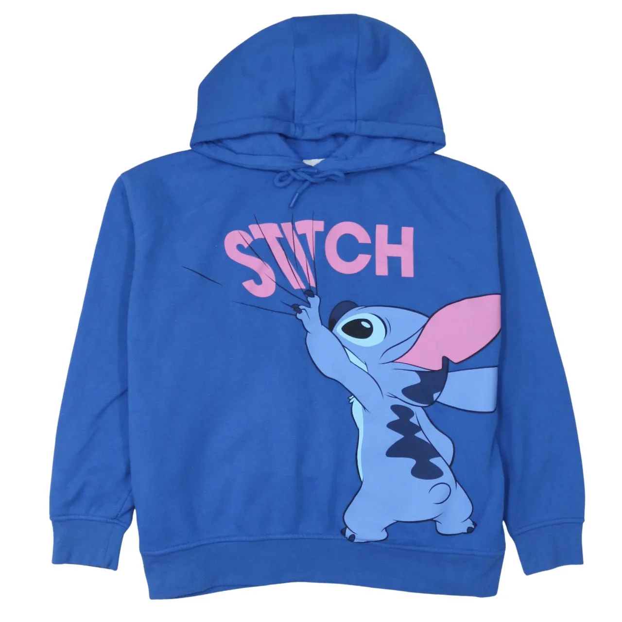 Disney Blue Hoodie Women’s Large Stitch Printed Graphic Drawstring Hood Fleece Pullover sold by Vintage Club