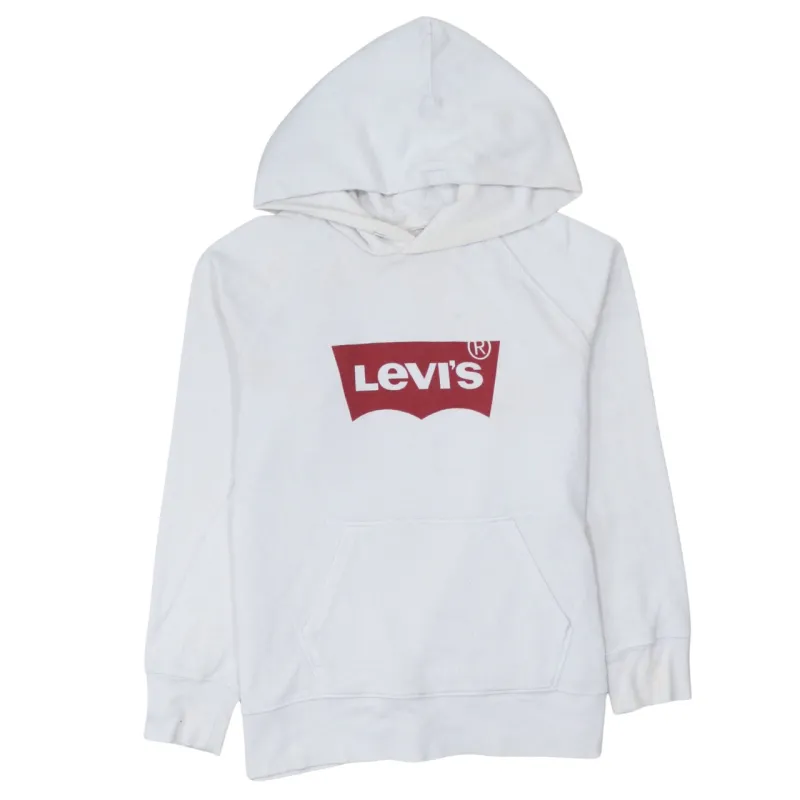 Levi's White Hoodie Women's Medium Red Box Logo Front Pouch Pullover Sweatshirt made by Levi's