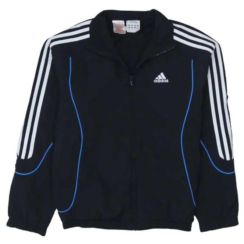 Adidas Black Track Jacket Women’s Large Three Stripe Sleeves Embroidered Logo Windbreaker sold by Vintage Club