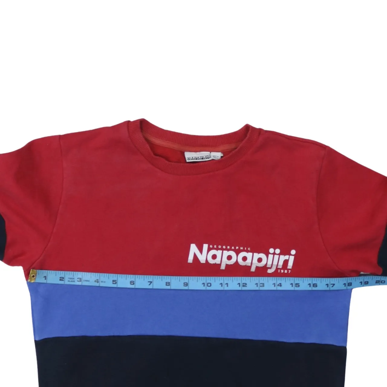 Napapijri Red Navy Colour Block Sweatshirt Women's XSmall Printed Logo Crewneck Pullover sold by Vintage Club product image thumbnail 5