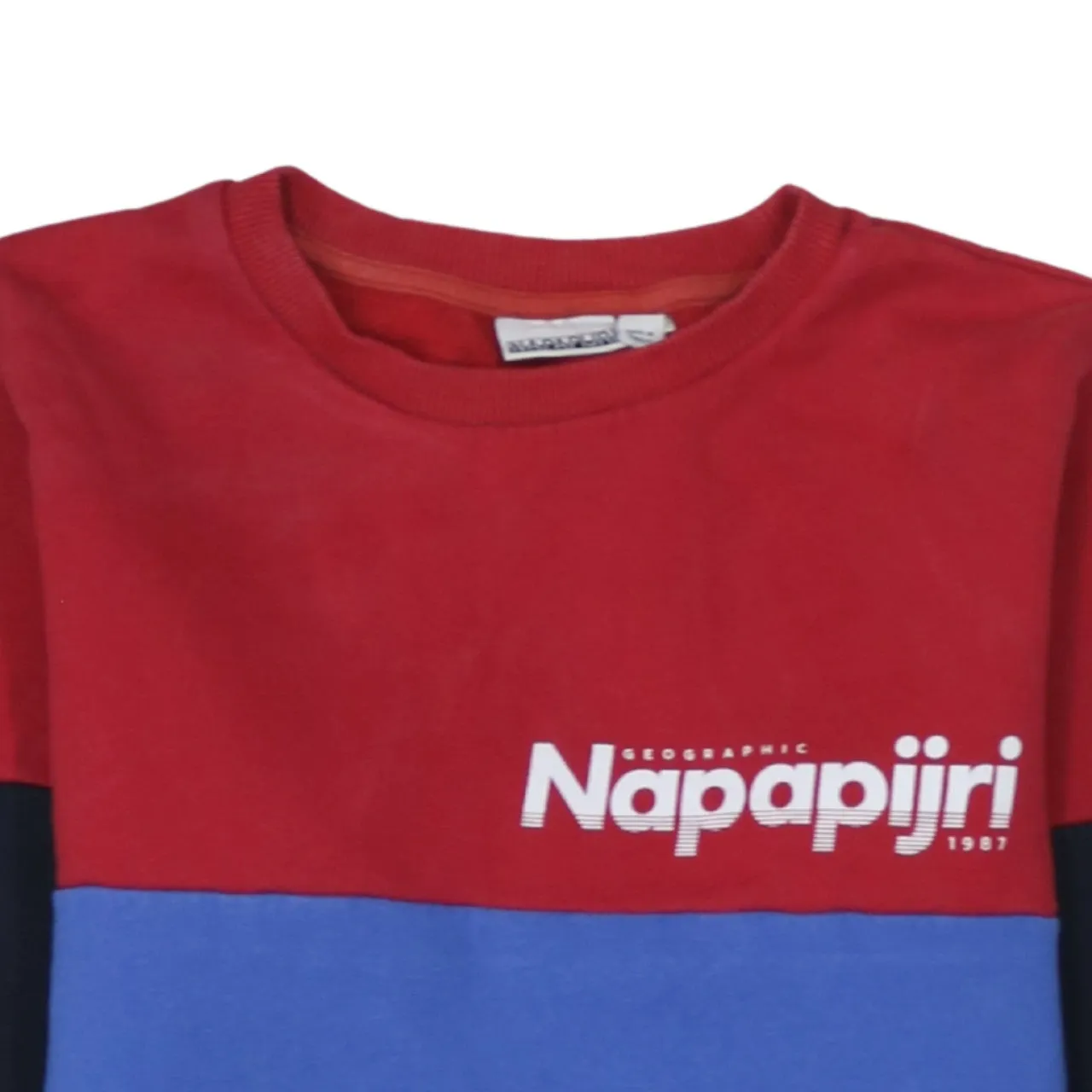 Napapijri Red Navy Colour Block Sweatshirt Women's XSmall Printed Logo Crewneck Pullover sold by Vintage Club product image thumbnail 3