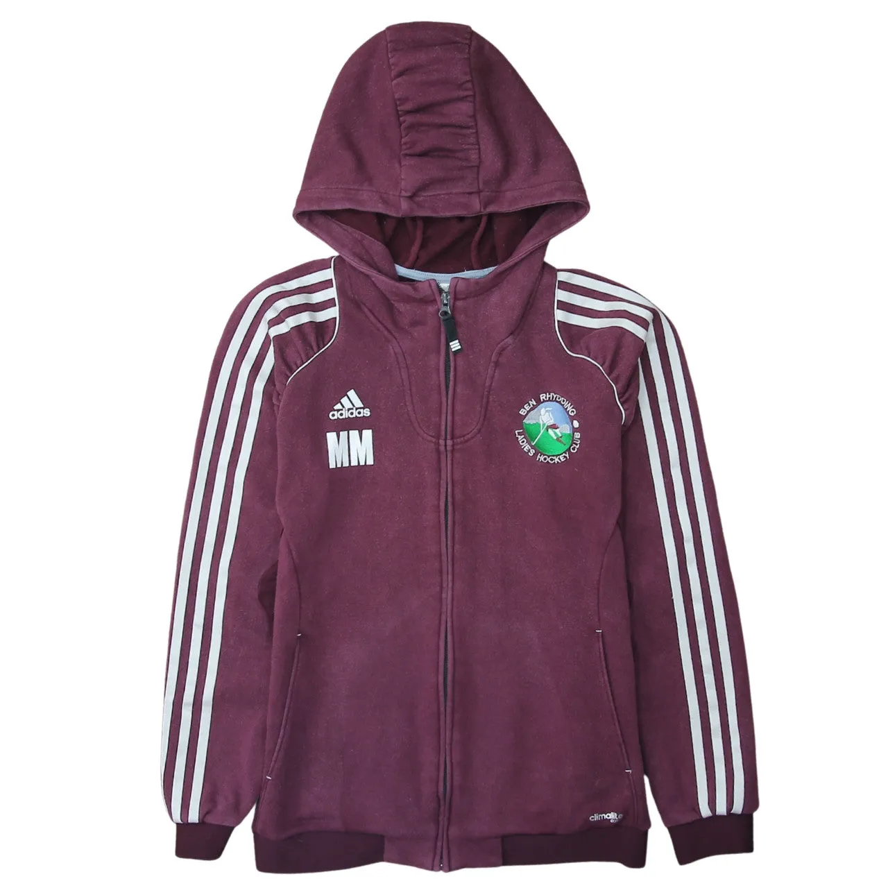 Adidas 90's Striped Sleeve Full Zip Up Hoodie Medium Burgundy Red sold by Vintage Club