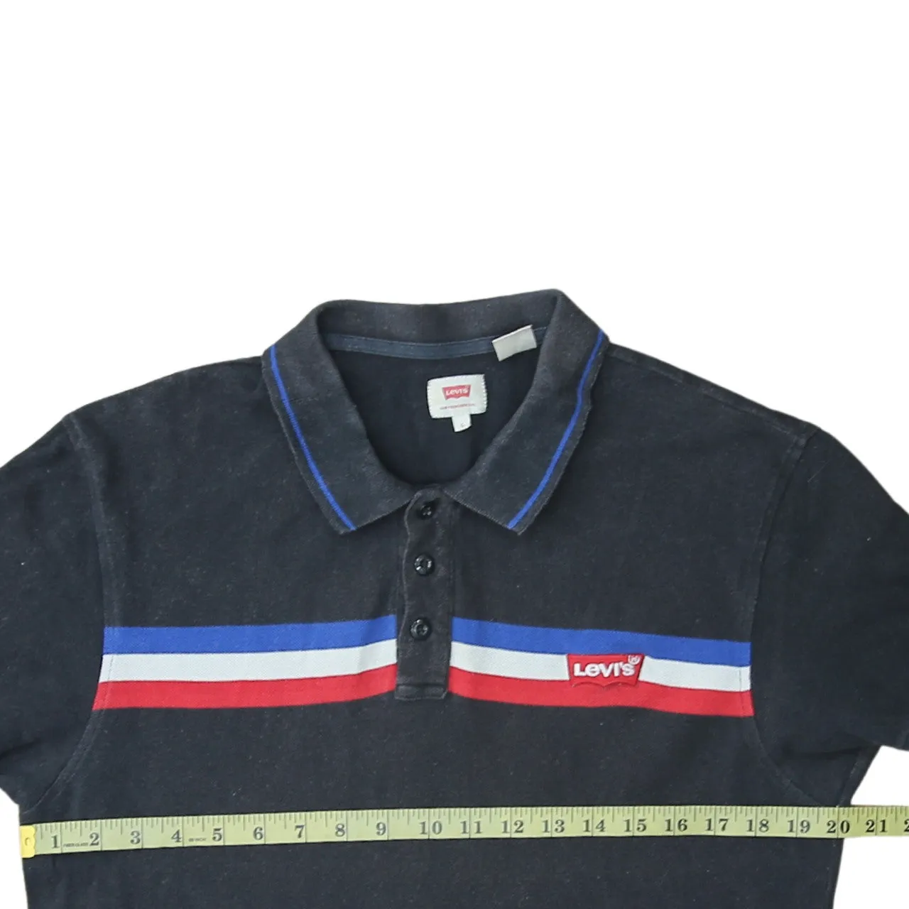 Levi's Black Polo Shirt Women's Large Stripe Chest Printed Logo Casual Top sold by Vintage Club product image thumbnail 5