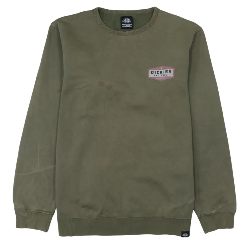 Dickies Olive Green Sweatshirt Men's XLarge Small Chest Logo Crewneck Pullover Fleece Top sold by Vintage Club