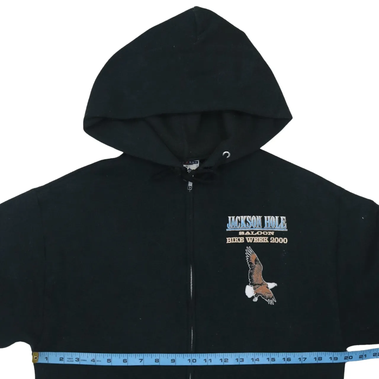 Jerzees Black Zip Hoodie Women's Medium Jackson Hole Printed Sleeves Graphic Sweatshirt sold by Vintage Club product image thumbnail 5