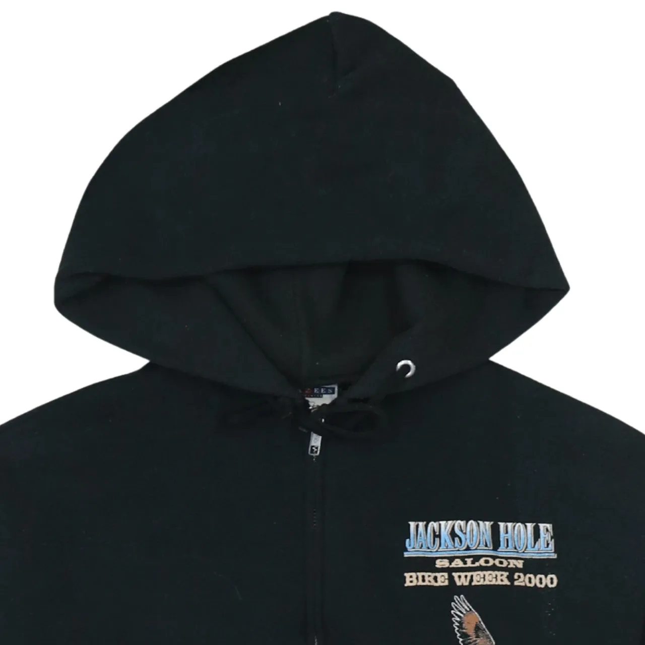 Jerzees Black Zip Hoodie Women's Medium Jackson Hole Printed Sleeves Graphic Sweatshirt sold by Vintage Club product image thumbnail 3