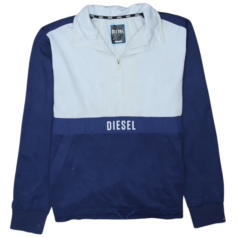 Diesel Navy Blue Half Zip Sweatshirt Women's XLarge Contrast Panel Printed Logo Pullover Top made by Diesel