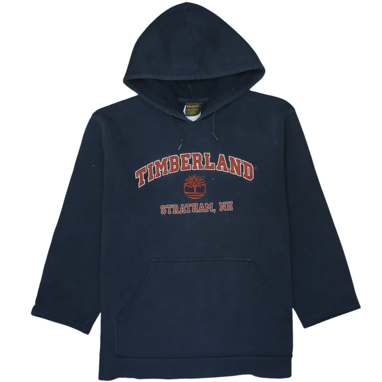 Timberland Navy Blue Hoodie Men’s Small Embroidered Spellout Logo Front Pocket Sweatshirt sold by Vintage Club