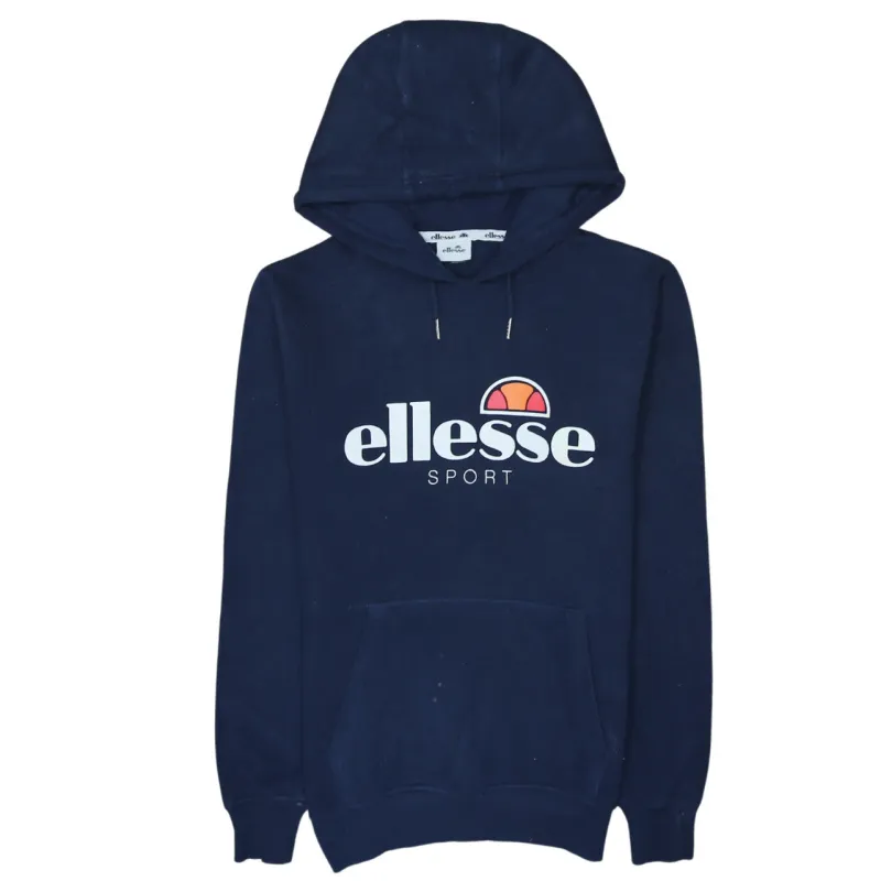 Ellesse Navy Blue Hoodie Women’s Small Printed Sport Logo Front Pocket Pullover Sweatshirt sold by Vintage Club