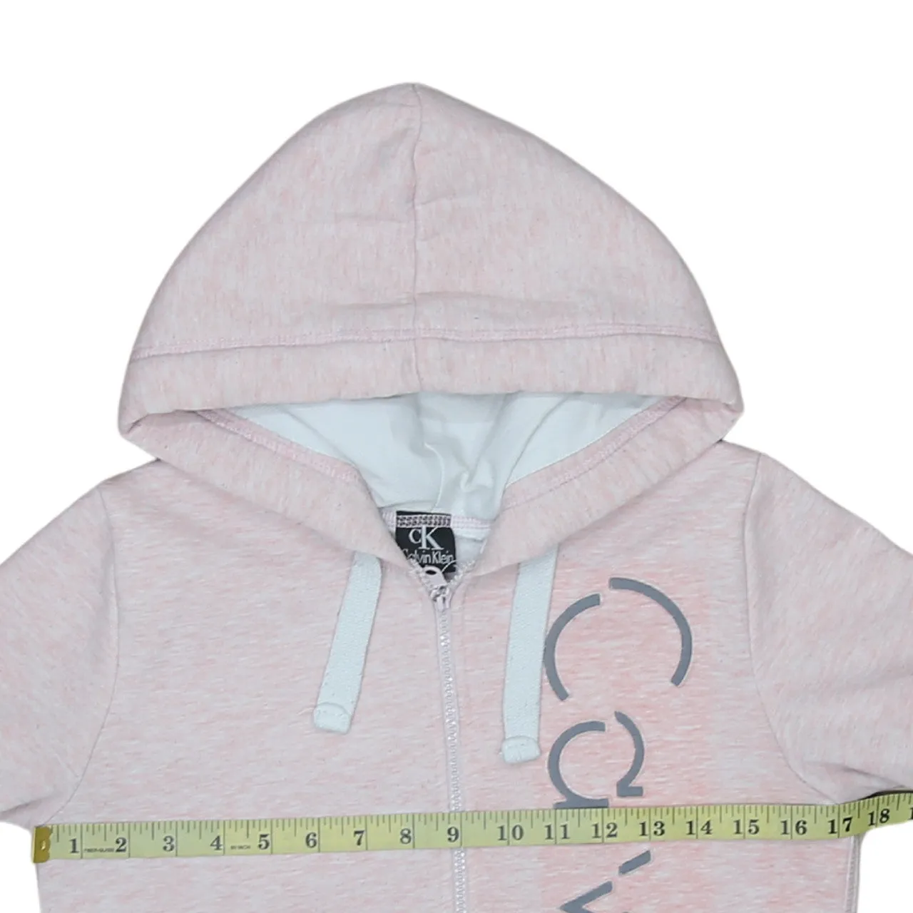 Calvin Klein Light Pink Zip Hoodie Women’s Small Printed Logo Drawstring Fleece Top Sweatshirt sold by Vintage Club product image thumbnail 5