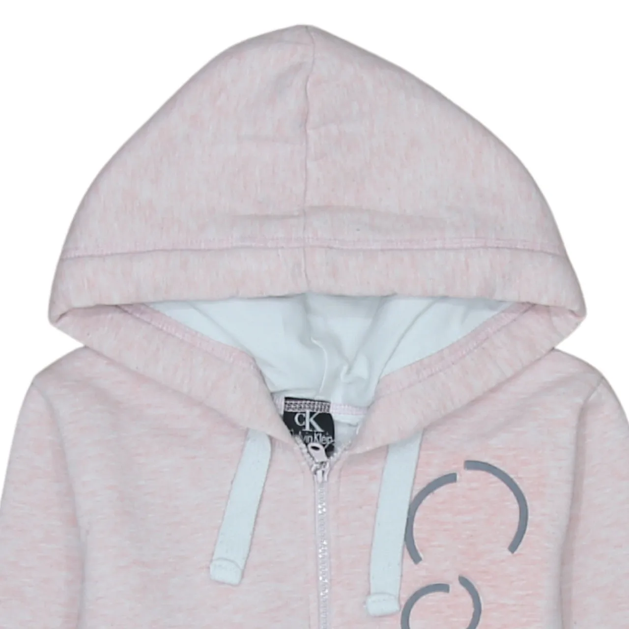 Calvin Klein Light Pink Zip Hoodie Women’s Small Printed Logo Drawstring Fleece Top Sweatshirt sold by Vintage Club product image thumbnail 3