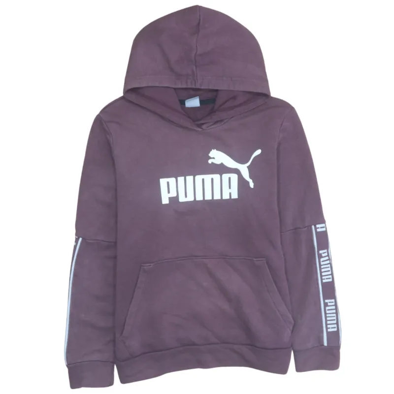 Puma Purple Hoodie Men's Medium Printed Logo Sleeve Tape Pullover Sweatshirt made by Puma