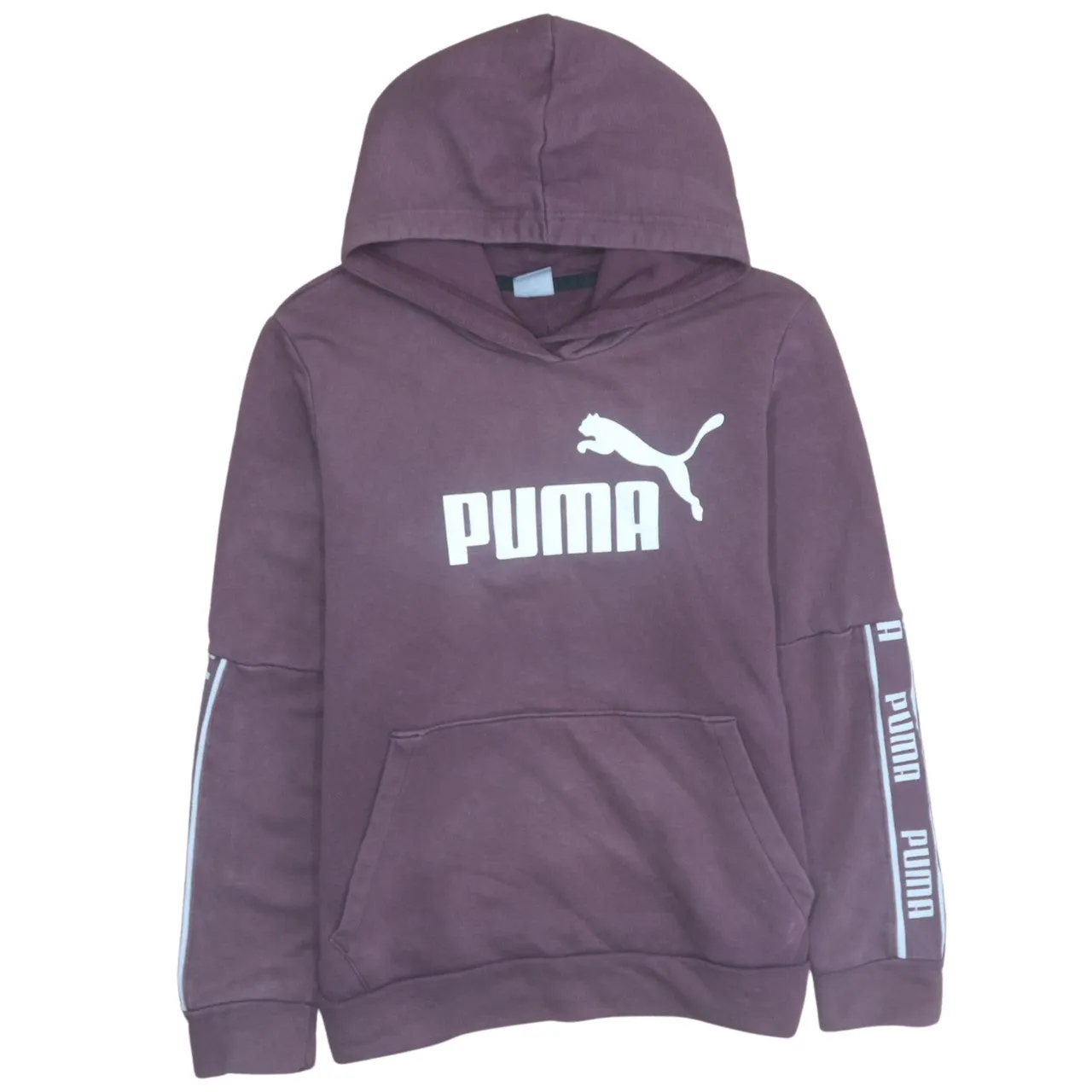 Puma Purple Hoodie Men's Medium Printed Logo Sleeve Tape Pullover Sweatshirt sold by Vintage Club