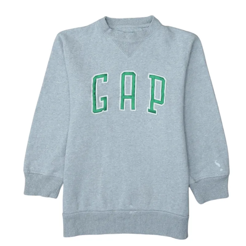 Gap Grey Sweatshirt Men's Small Embroidered Green Logo Ribbed Cuffs Crewneck Pullover sold by Vintage Club