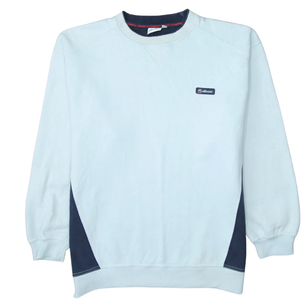 Ellesse Light Blue Sweatshirt Women’s XLarge Embroidered Chest Logo Navy Side Panels Pullover Top sold by Vintage Club