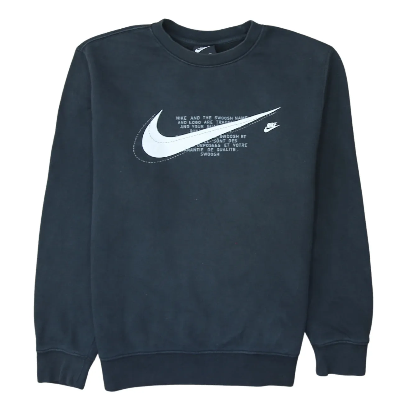 Nike Black Sweatshirt Men's Small Printed Swoosh Logo Crewneck Pullover Fleece Top sold by Vintage Club
