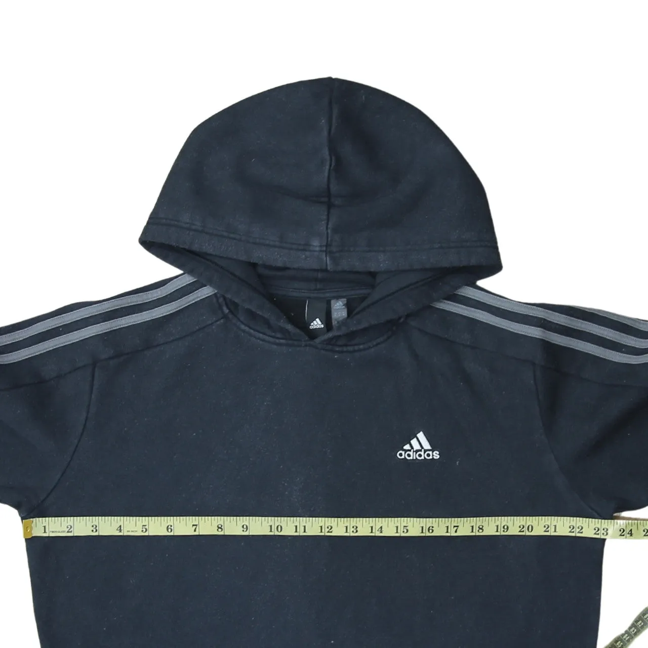 Adidas 90's Striped Sleeve Pullover Hoodie Medium Black sold by Vintage Club product image thumbnail 5