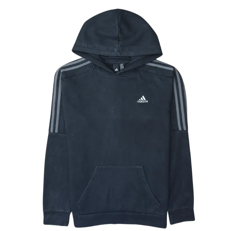 Adidas 90's Striped Sleeve Pullover Hoodie Medium Black sold by Vintage Club