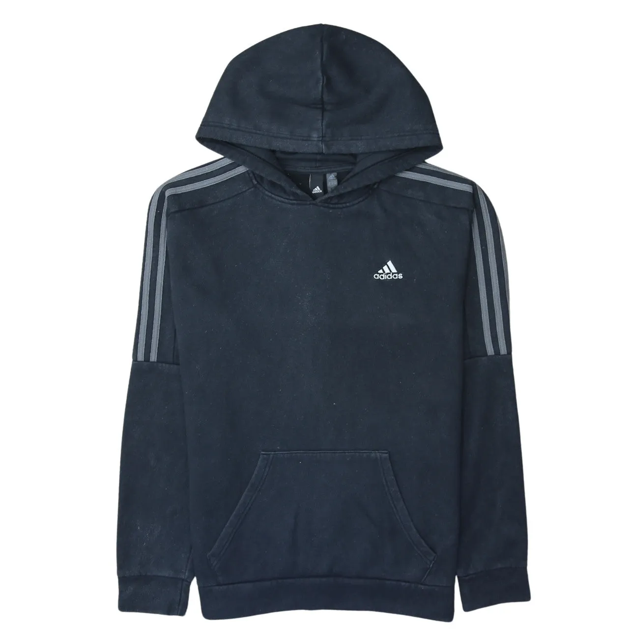 Adidas 90's Striped Sleeve Pullover Hoodie Medium Black sold by Vintage Club