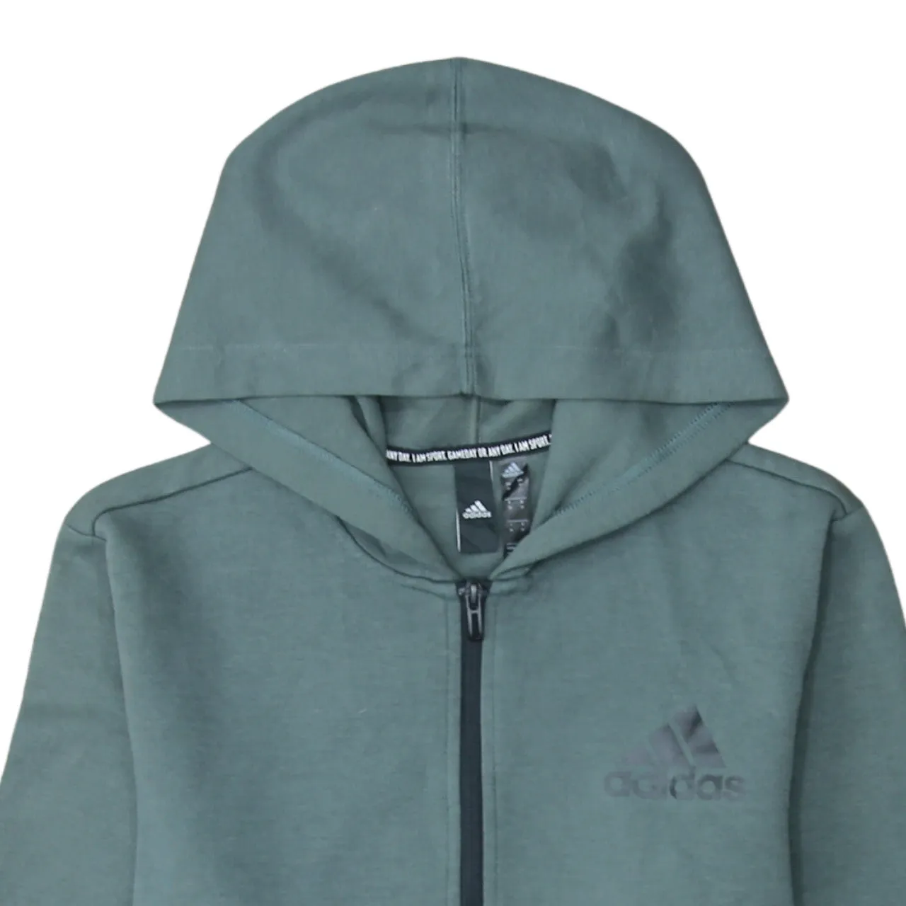 Adidas Green Zip Hoodie Women’s Medium Embroidered Chest Logo Split Pocket Sweatshirt sold by Vintage Club product image thumbnail 3