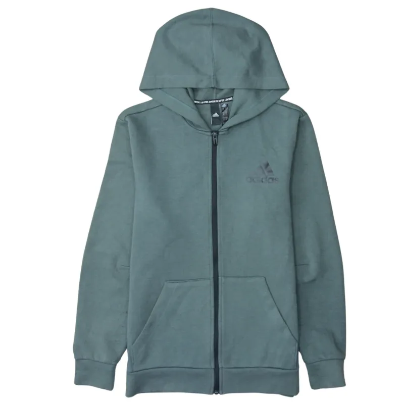 Adidas Green Zip Hoodie Women’s Medium Embroidered Chest Logo Split Pocket Sweatshirt made by Adidas