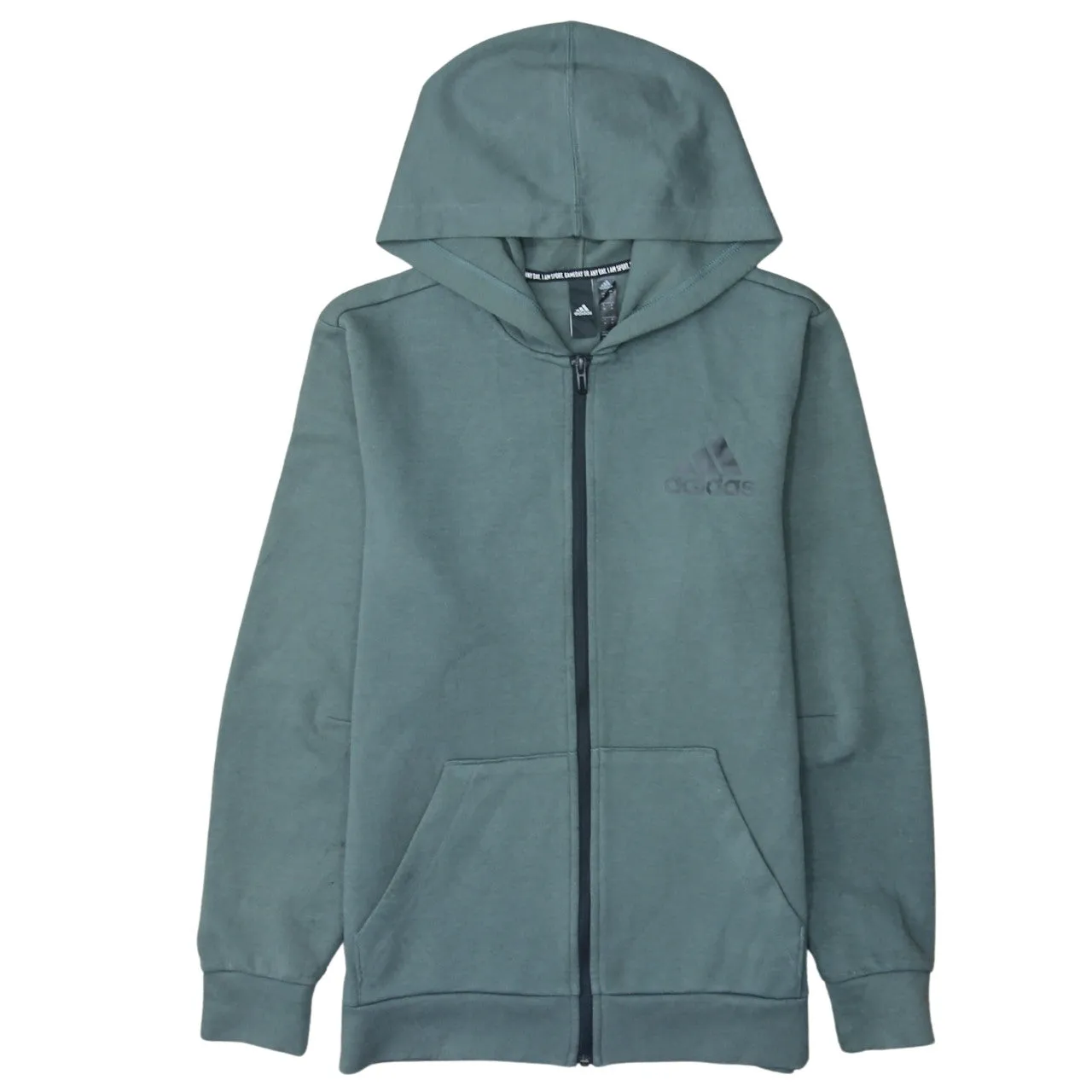 Adidas Green Zip Hoodie Women’s Medium Embroidered Chest Logo Split Pocket Sweatshirt sold by Vintage Club
