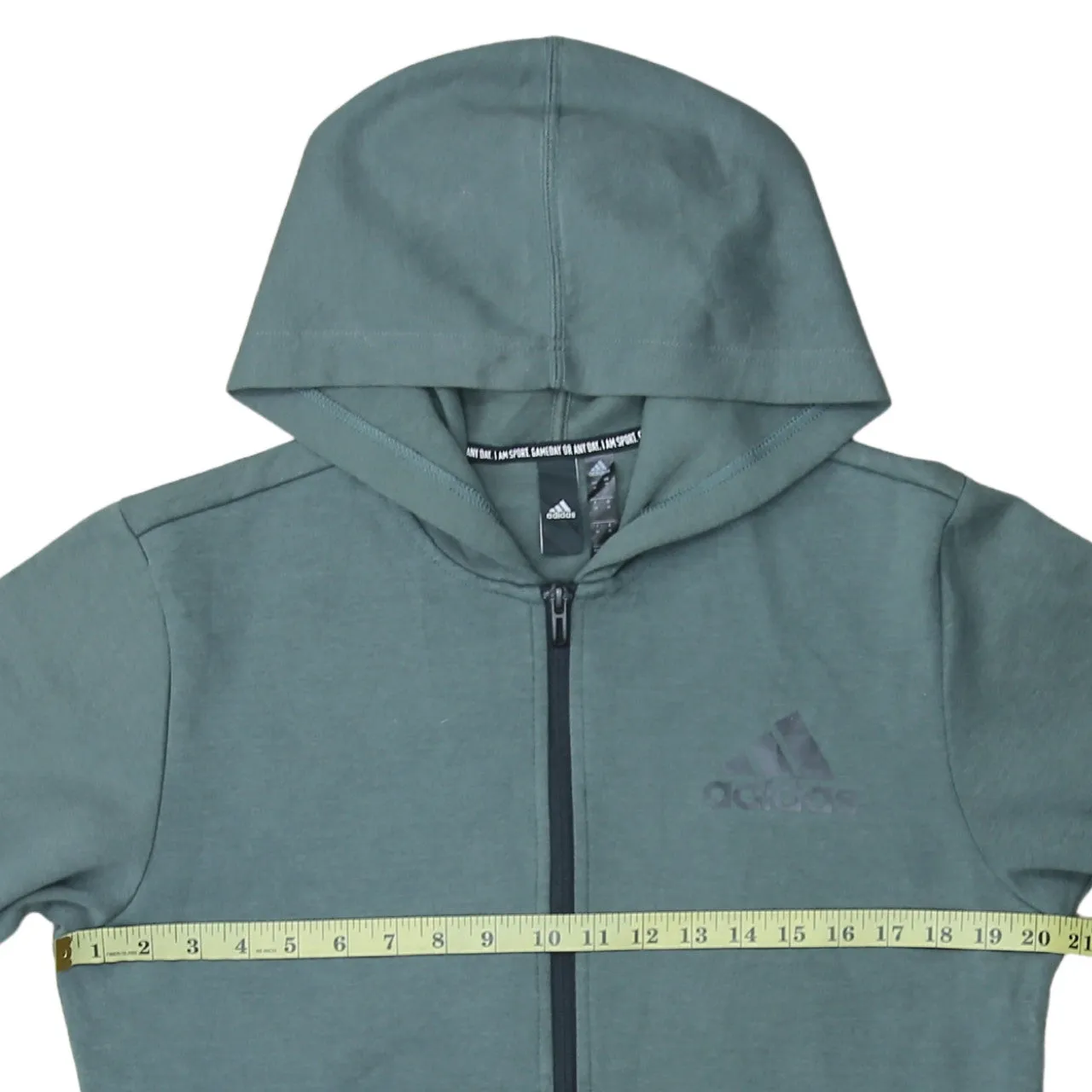 Adidas Green Zip Hoodie Women’s Medium Embroidered Chest Logo Split Pocket Sweatshirt sold by Vintage Club product image thumbnail 5