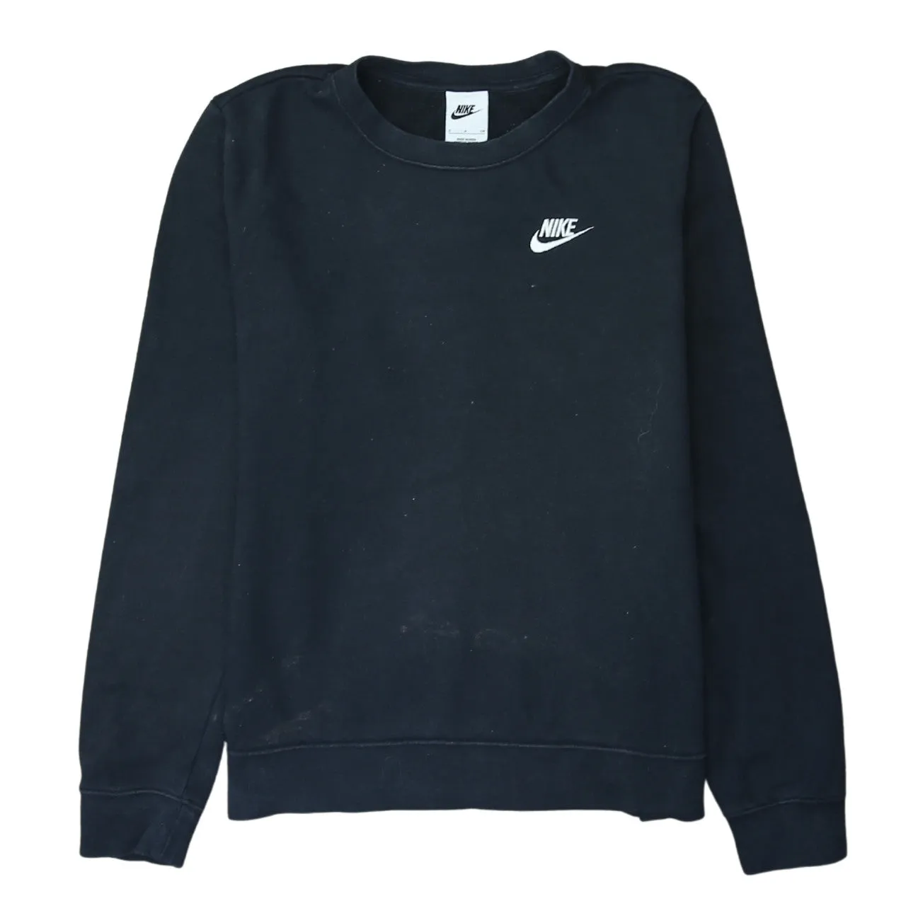 Nike Black Sweatshirt Men's Small Printed Chest Swoosh Logo Crewneck Pullover Fleece Top sold by Vintage Club