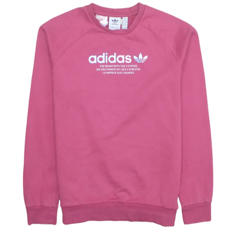 Adidas Pink Sweatshirt Women's Large Printed Logo Crewneck Pullover Fleece Top sold by Vintage Club
