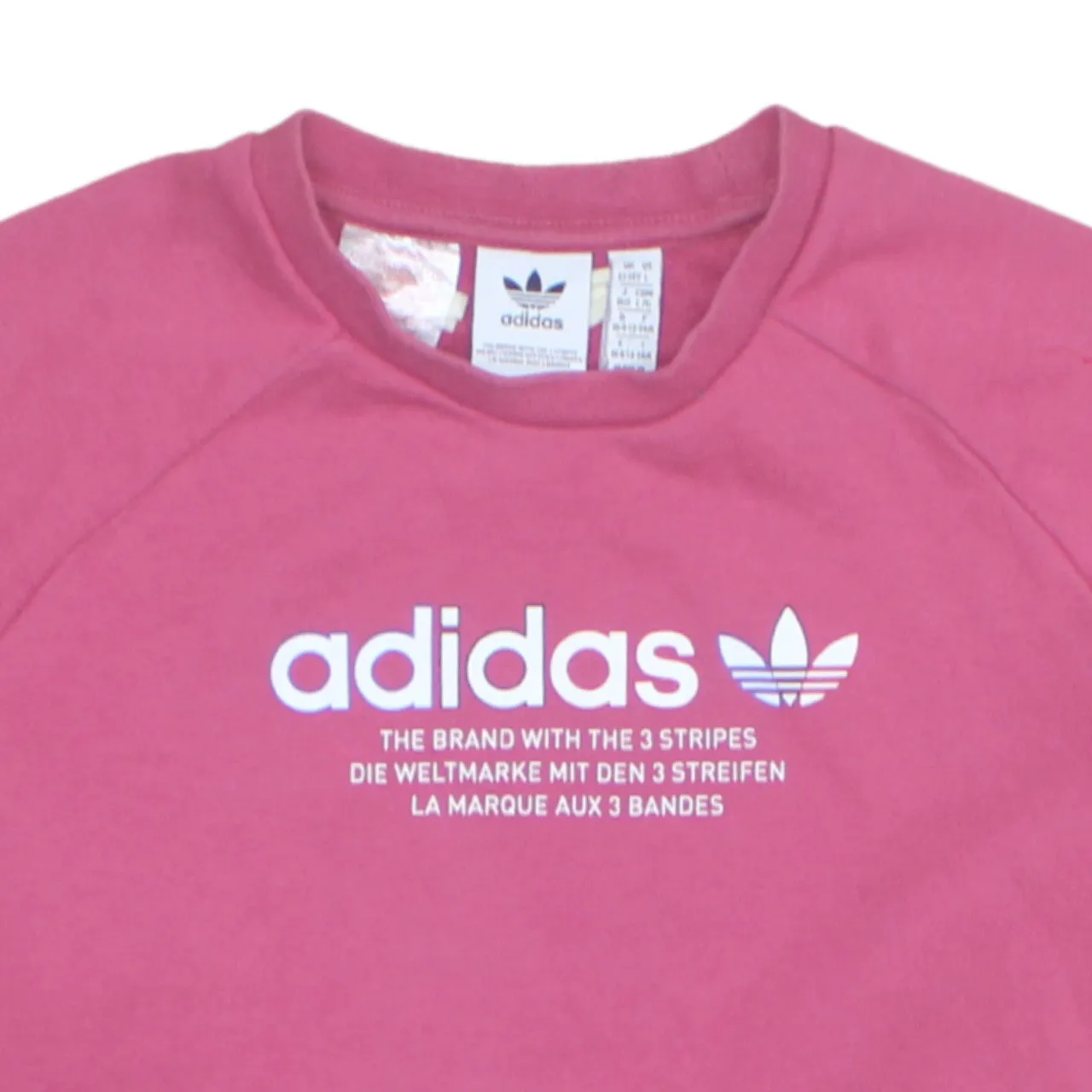 Adidas Pink Sweatshirt Women's Large Printed Logo Crewneck Pullover Fleece Top sold by Vintage Club product image thumbnail 3