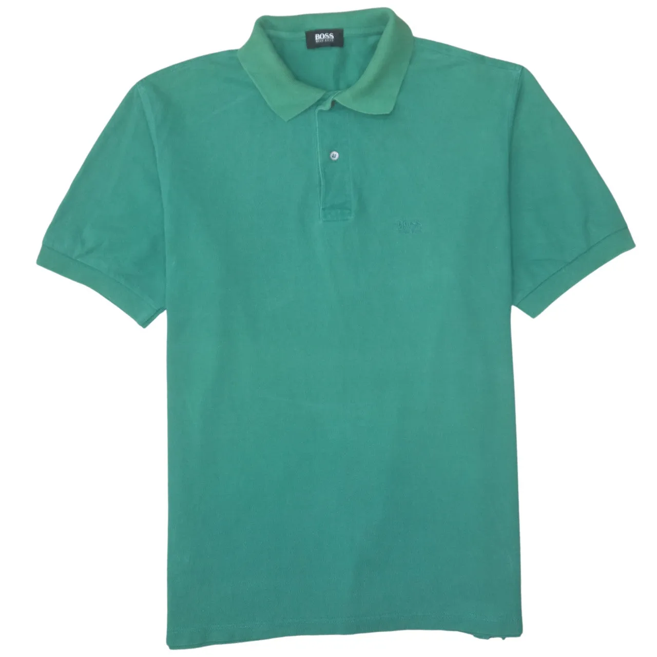 HUGO BOSS 90's Short Sleeves Quarter Button Polo Shirt XLarge Green sold by Vintage Club