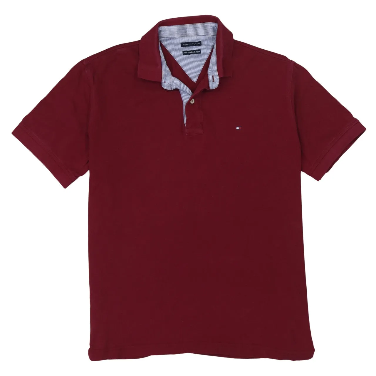 Tommy Hilfiger Burgundy Red Polo Shirt Women’s XLarge Embroidered Flag Logo Contrast Collar sold by Vintage Club