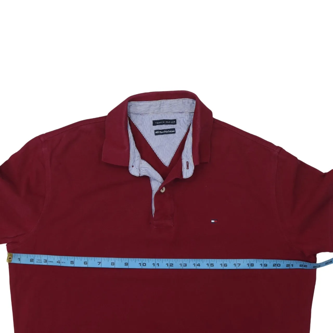 Tommy Hilfiger Burgundy Red Polo Shirt Women’s XLarge Embroidered Flag Logo Contrast Collar sold by Vintage Club product image thumbnail 5