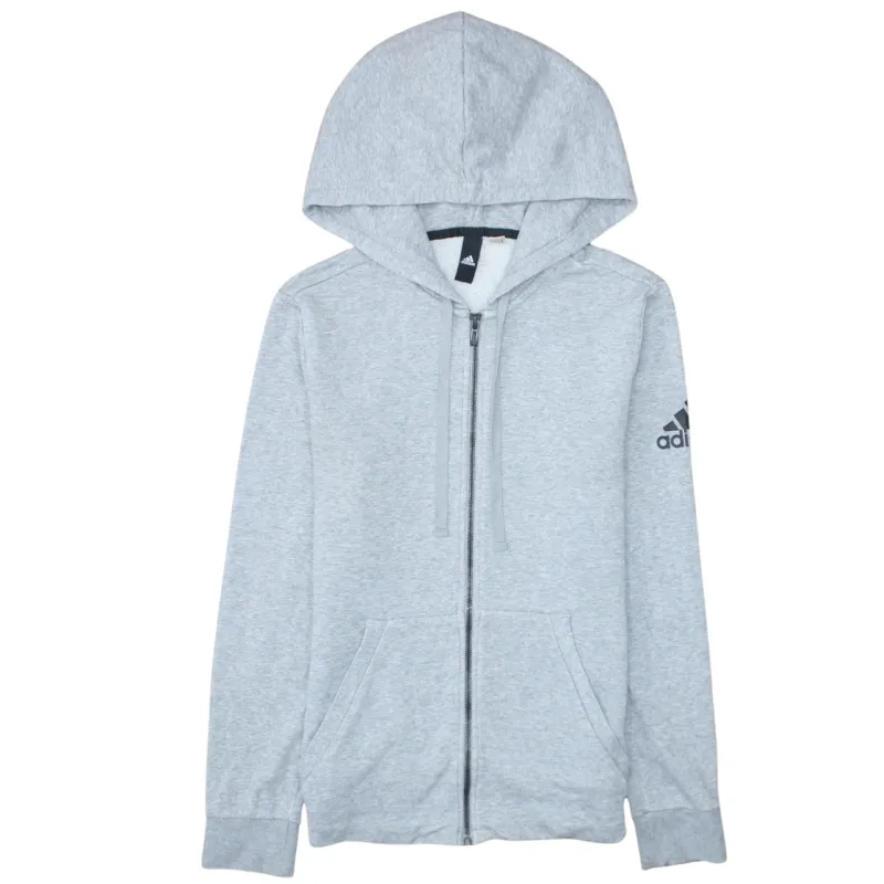 Adidas Light Grey Hoodie Men's XSmall Full Zip Fleece Lined Sleeve Printed Logo Sweatshirt sold by Vintage Club