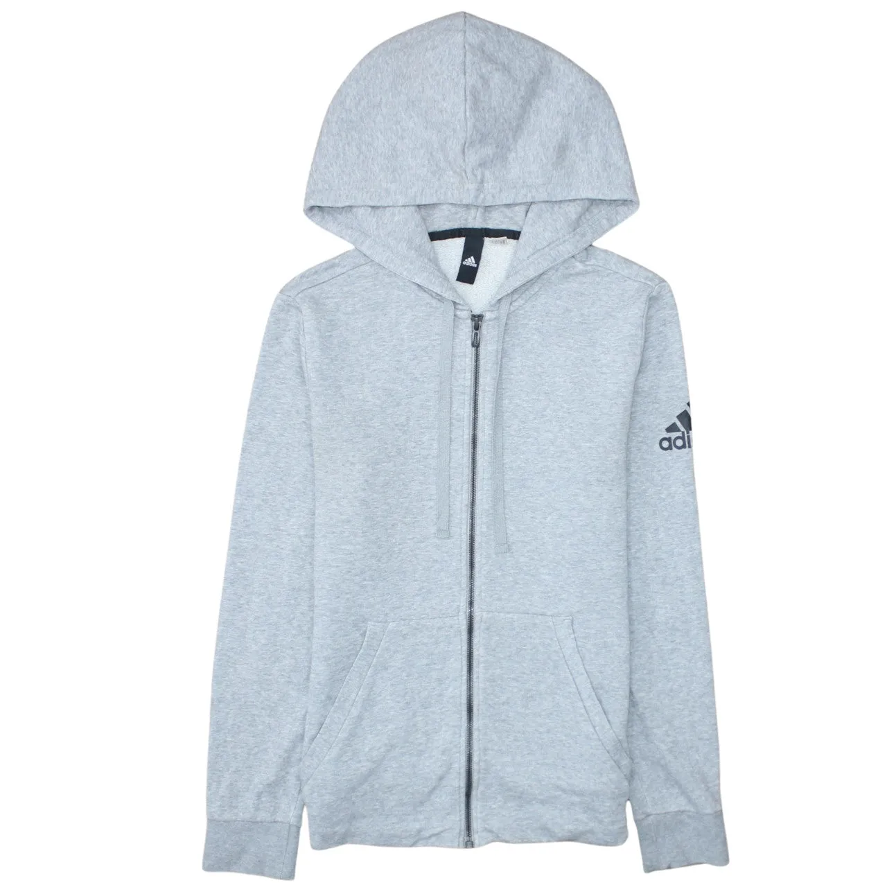 Adidas Light Grey Hoodie Men's XSmall Full Zip Fleece Lined Sleeve Printed Logo Sweatshirt sold by Vintage Club