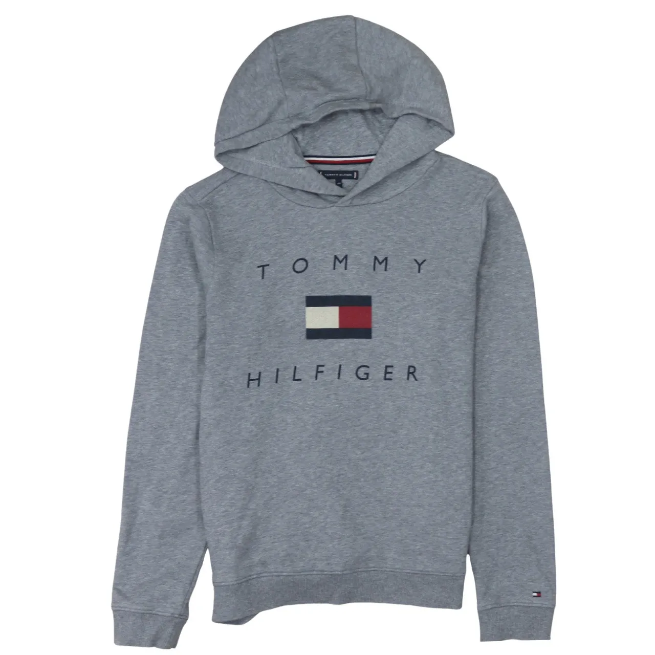 Tommy Hilfiger Grey Hoodie Men's XSmall Big Flag Printed Logo Pullover Sweatshirt sold by Vintage Club