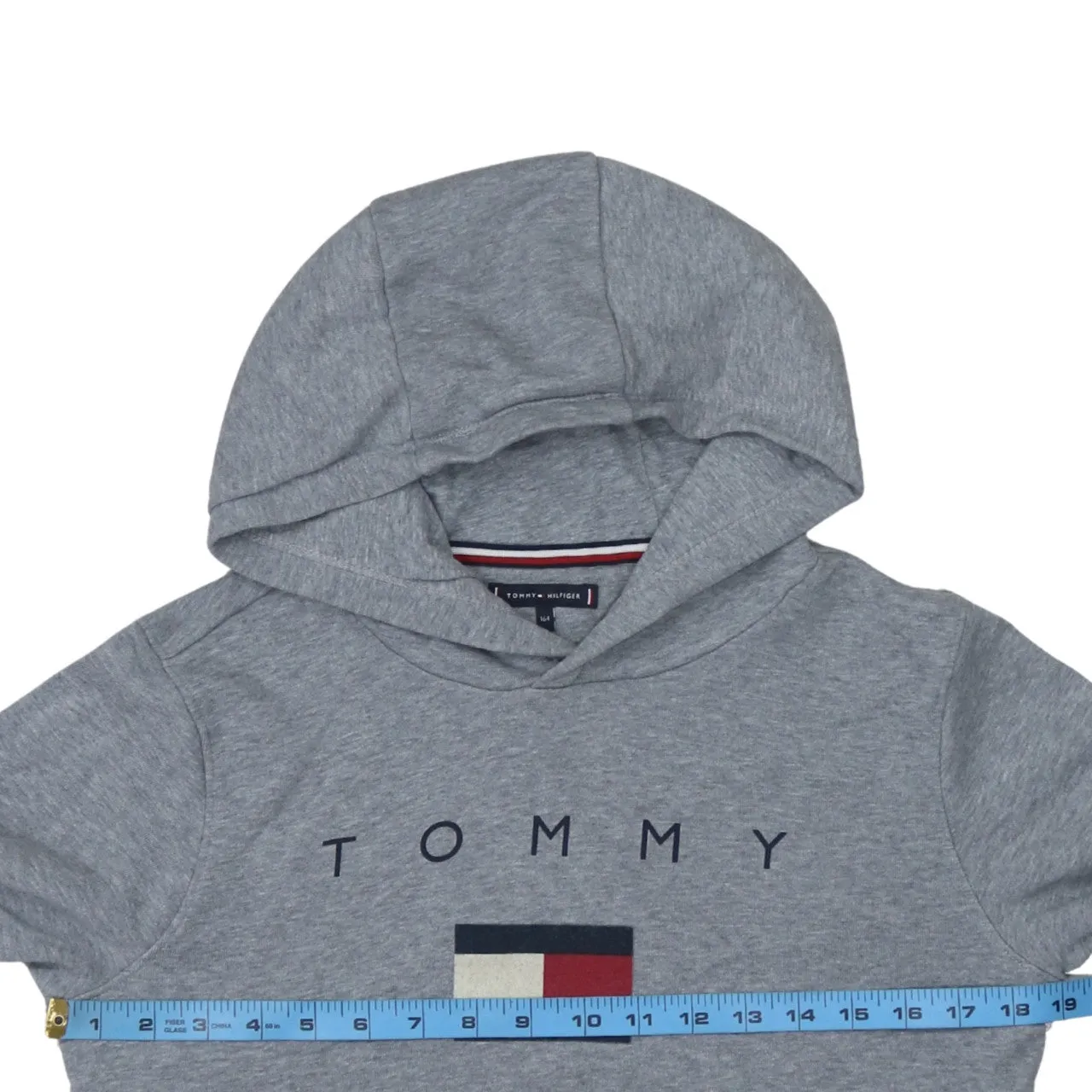 Tommy Hilfiger Grey Hoodie Men's XSmall Big Flag Printed Logo Pullover Sweatshirt sold by Vintage Club product image thumbnail 5