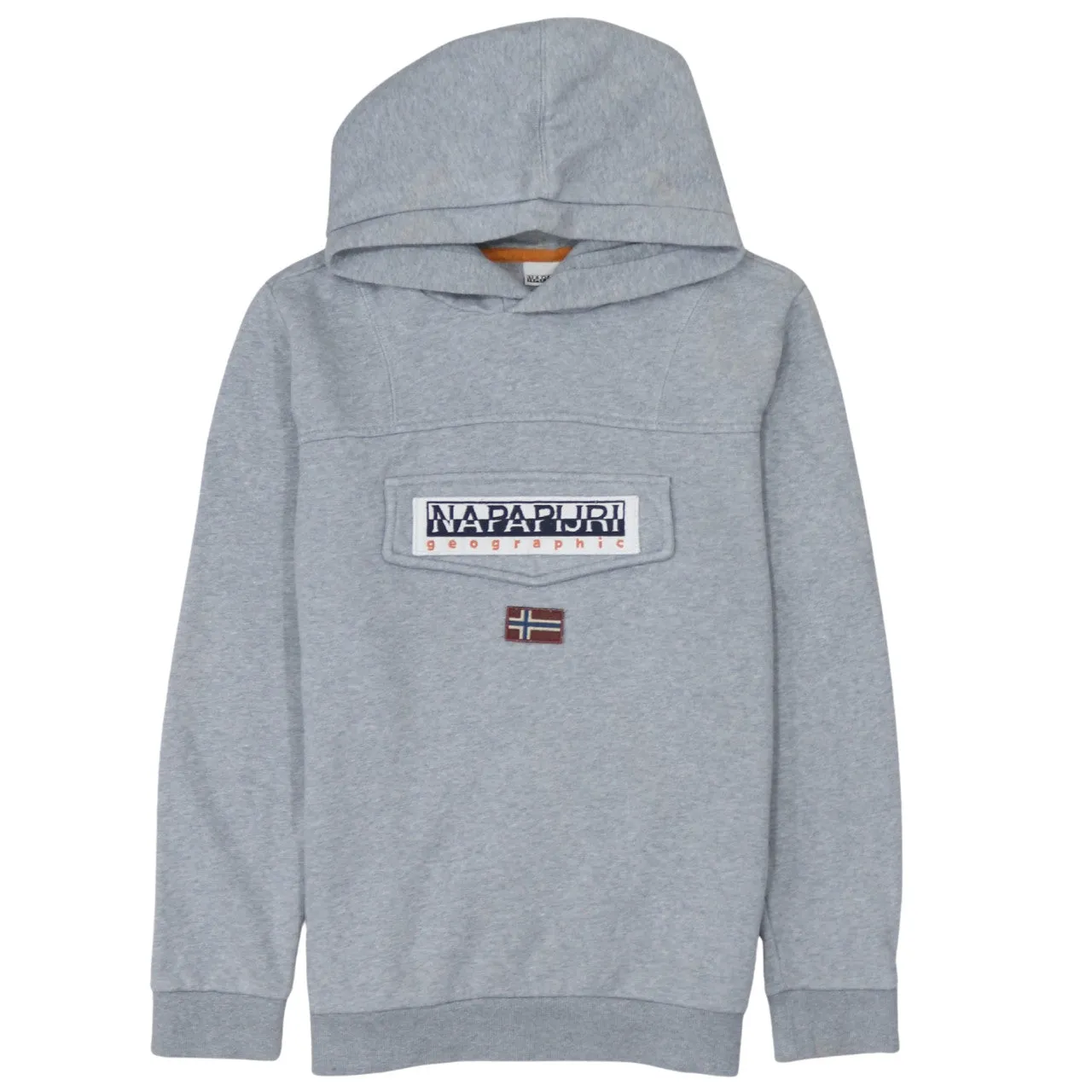 Napapijri 90's Spellout Pullover Hoodie Small Grey sold by Vintage Club