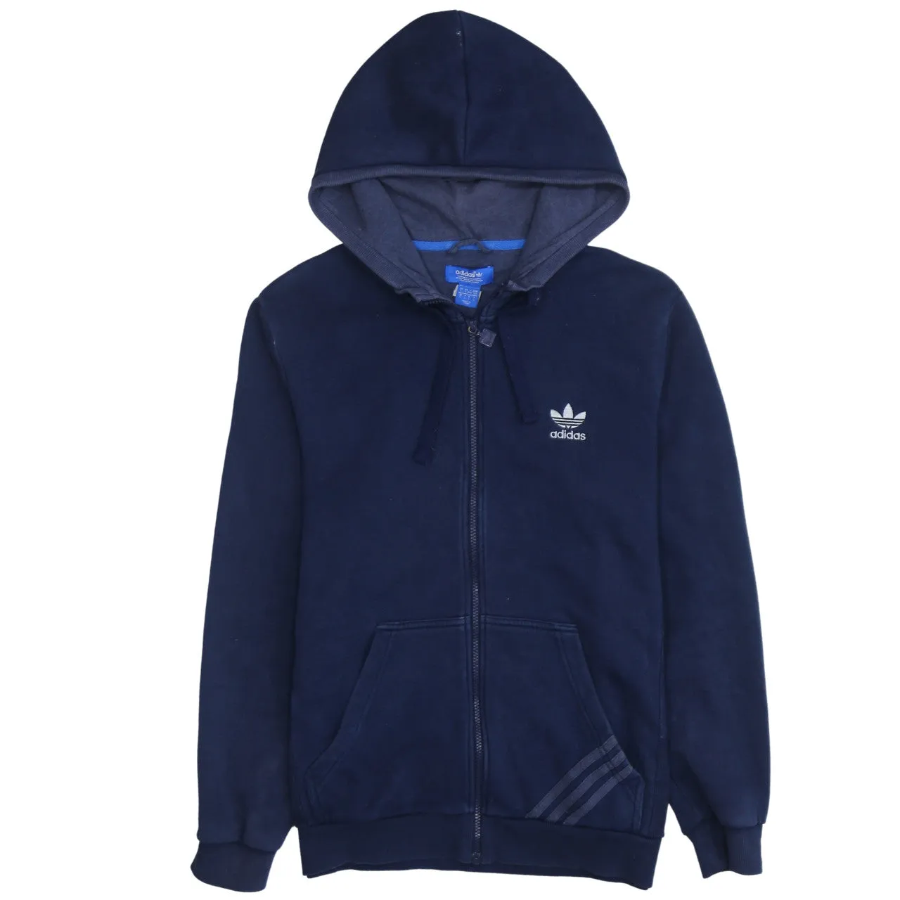 Adidas 90's Drawstring Pockets Full Zip Up Hoodie Large Navy Blue sold by Vintage Club