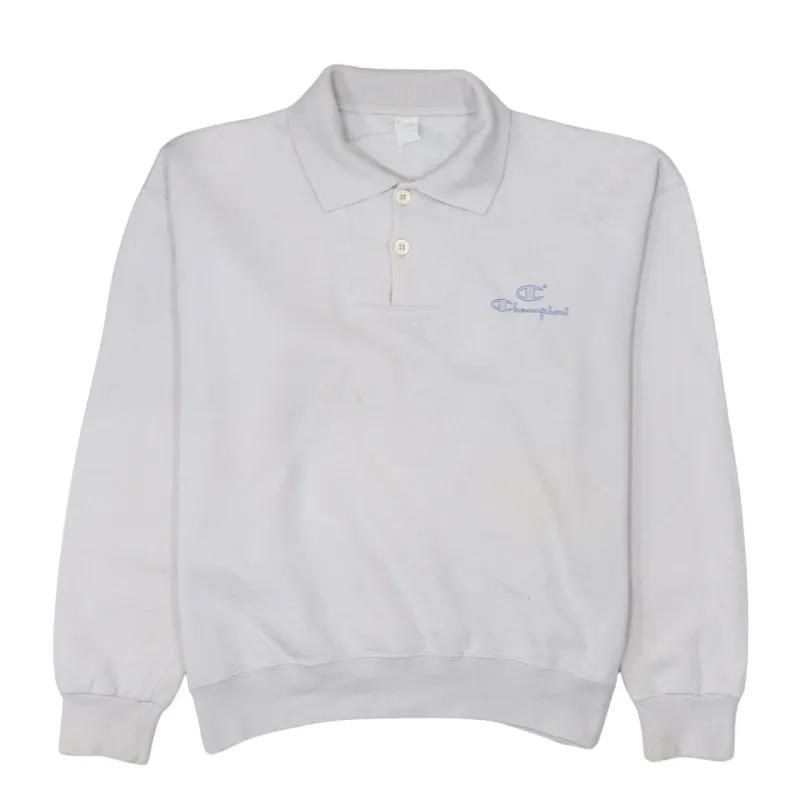 Champion Cream Polo Sweatshirt Men's Medium Embroidered Chest Logo Long Sleeve Top made by Champion
