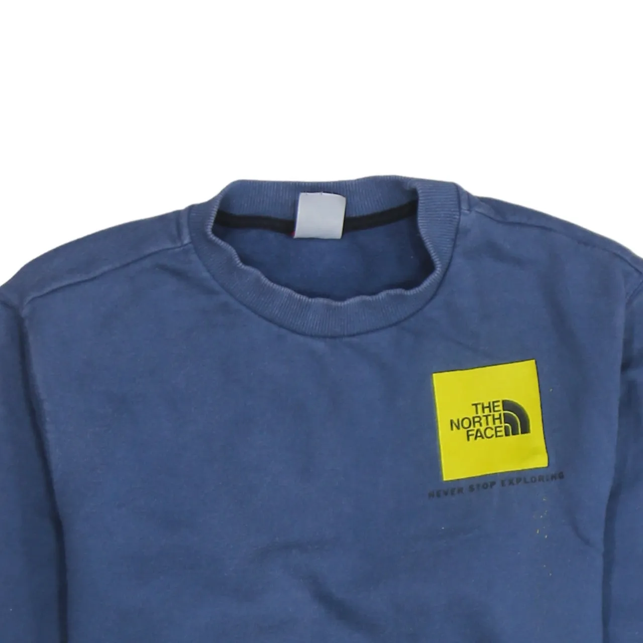 The North Face Blue Sweatshirt Men's Small Yellow Box Printed Logo Crewneck Pullover sold by Vintage Club product image thumbnail 3