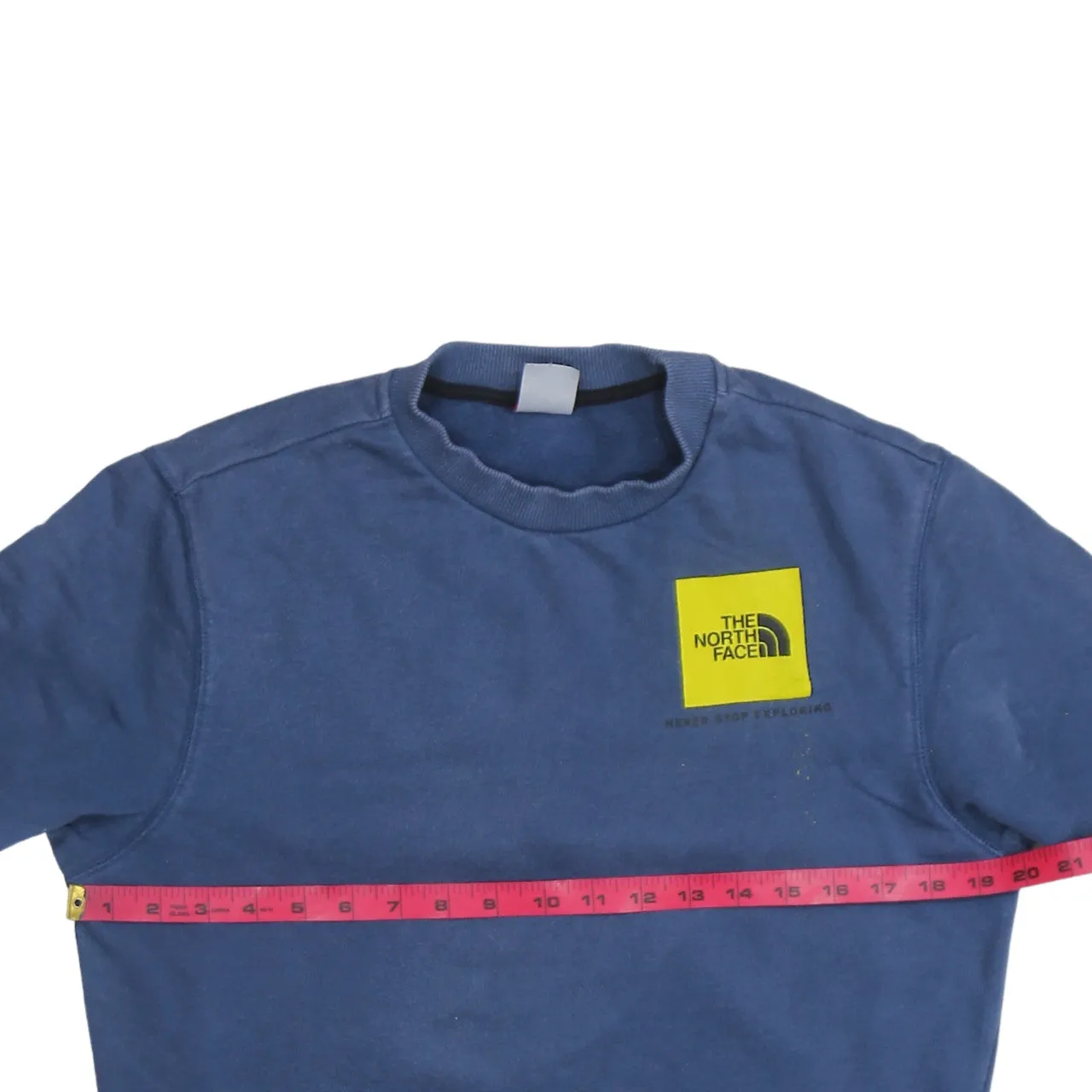 The North Face Blue Sweatshirt Men's Small Yellow Box Printed Logo Crewneck Pullover sold by Vintage Club product image thumbnail 5