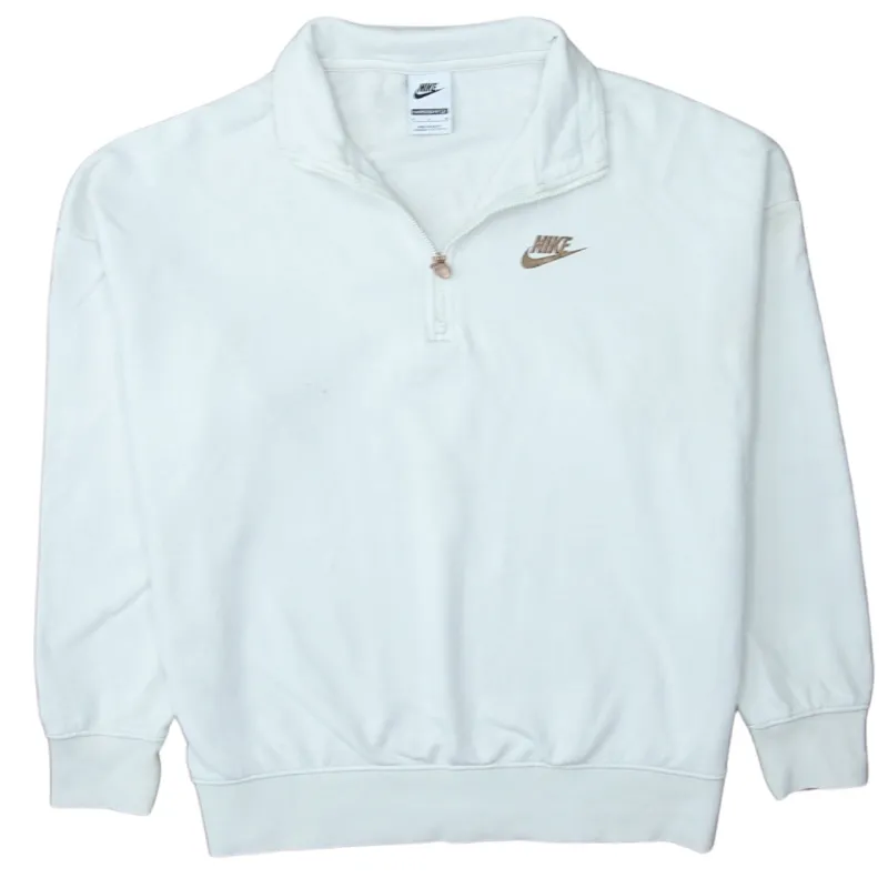 Nike White Quarter Zip Sweatshirt Men's Small Embroidered Chest Logo Large Back Print Pullover sold by Vintage Club