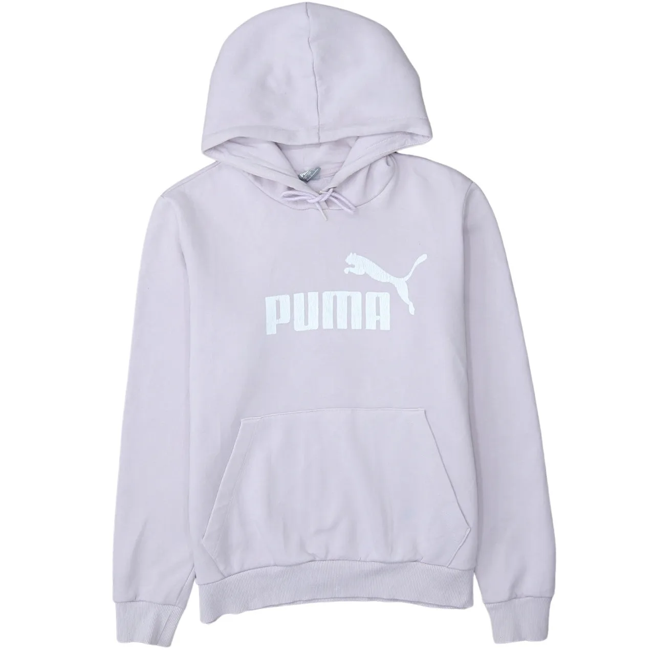 Puma Lilac Pink Hoodie Women’s Large Printed Logo Front Pocket Pullover Sweatshirt sold by Vintage Club