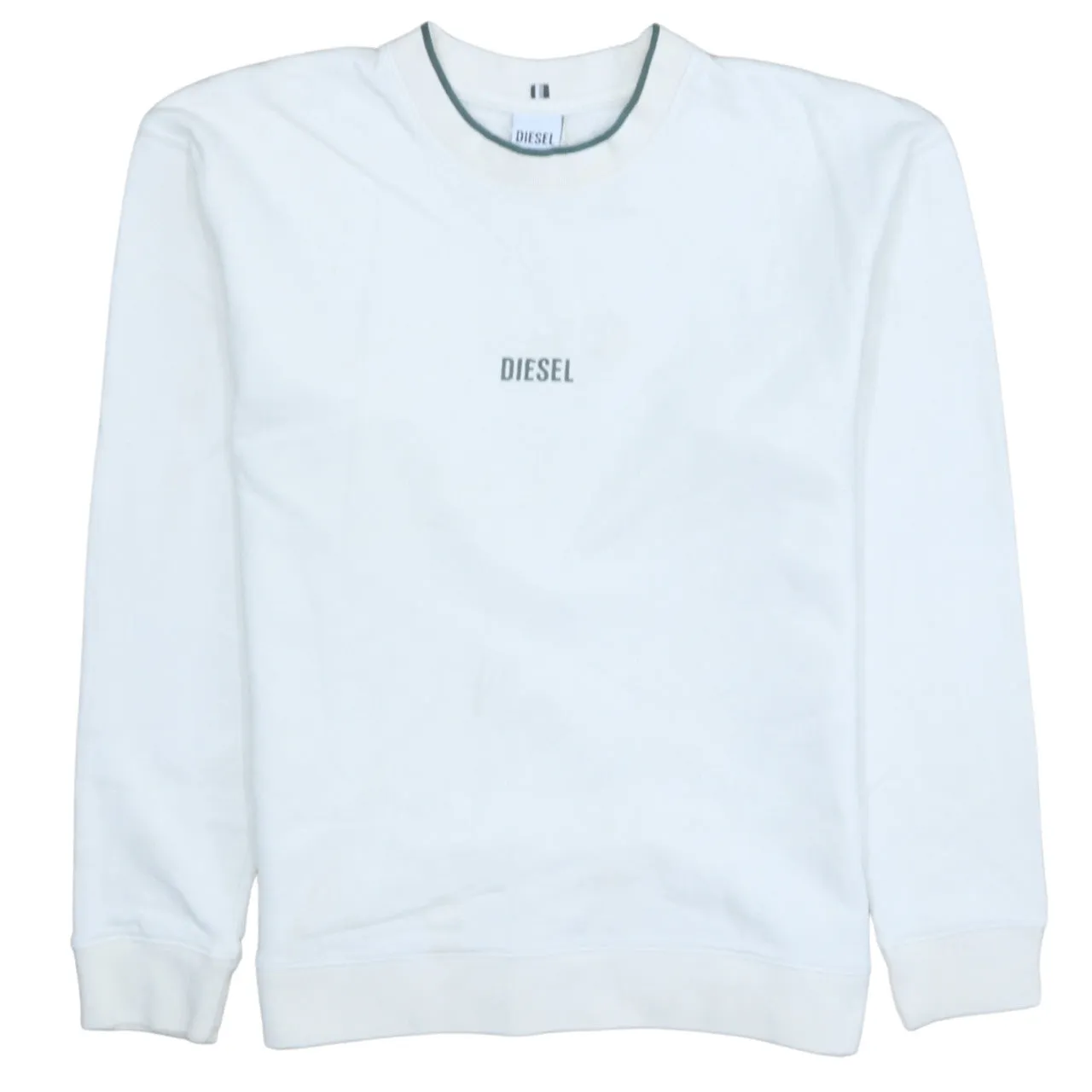 Diesel White Sweatshirt Men's Small Embroidered Chest Logo Crewneck Pullover Fleece Top sold by Vintage Club