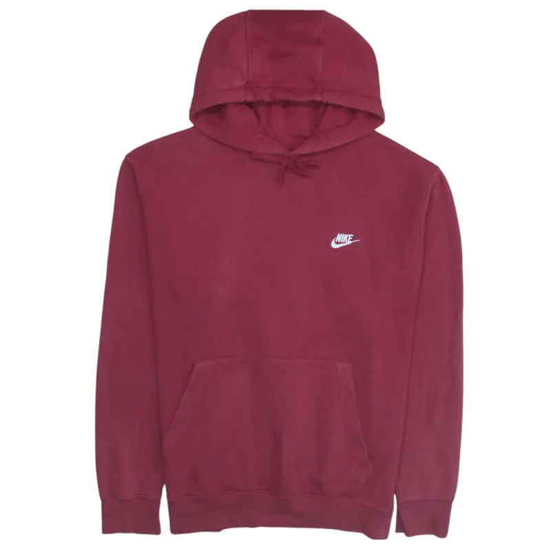Nike Burgundy Red Hoodie Men’s Large Embroidered Swoosh Logo Front Pocket Pullover Sweatshirt made by Nike