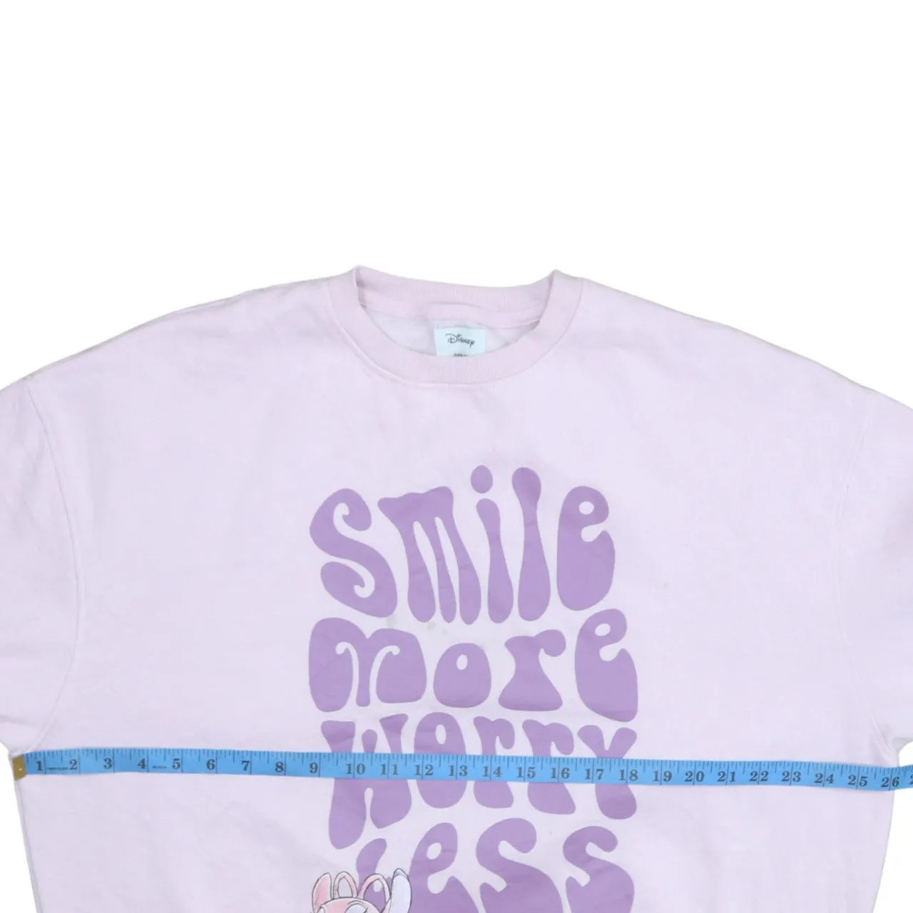 Disney Light Pink Sweatshirt Women’s Medium Printed Smile More Worry Less Character Pullover Top sold by Vintage Club product image thumbnail 5