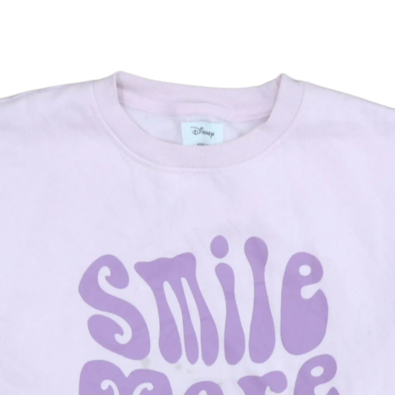 Disney Light Pink Sweatshirt Women’s Medium Printed Smile More Worry Less Character Pullover Top sold by Vintage Club product image thumbnail 3