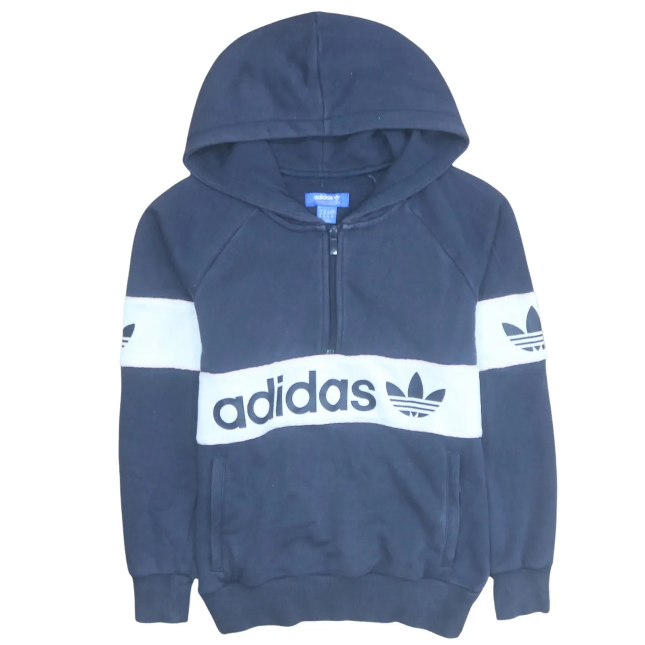 Adidas Navy Blue Hoodie Men's Small Half Zip Big Logo Front Pocket Sweatshirt sold by Vintage Club