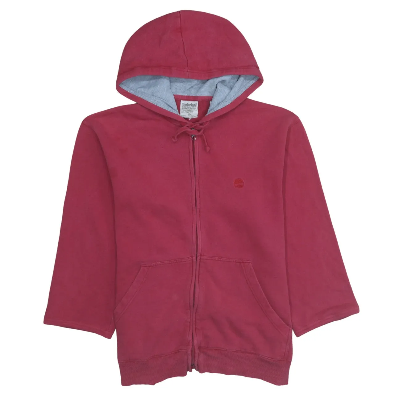 Timberland Burgundy Red Full Zip Hoodie Men's Small Embroidered Logo Front Pockets Sweatshirt sold by Vintage Club